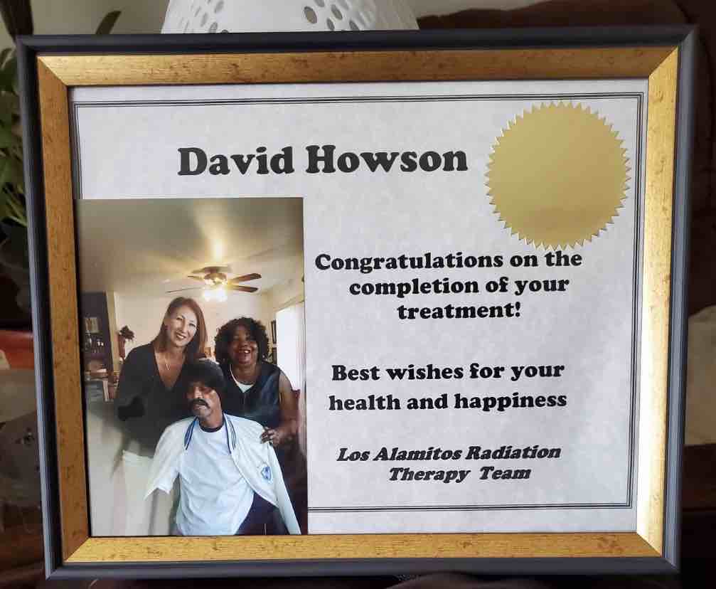 David's Certificate of Completion for Radiation Therapy
